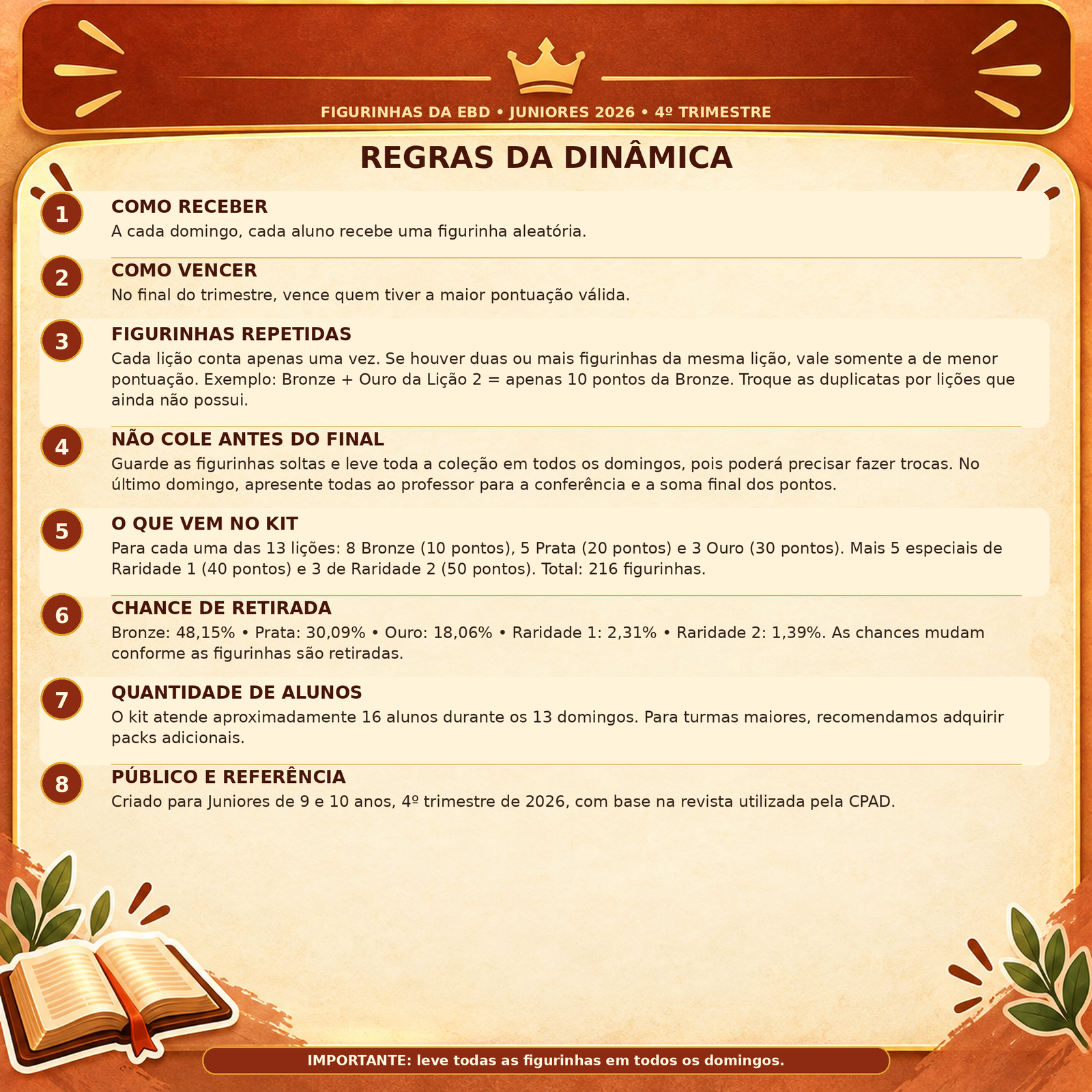 Regras da dinâmica Figurinhas da EBD Juniores 2026